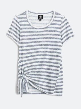 NEW bobeau Striped Short-Sleeve Side Tie Knit Top - Indigo & White